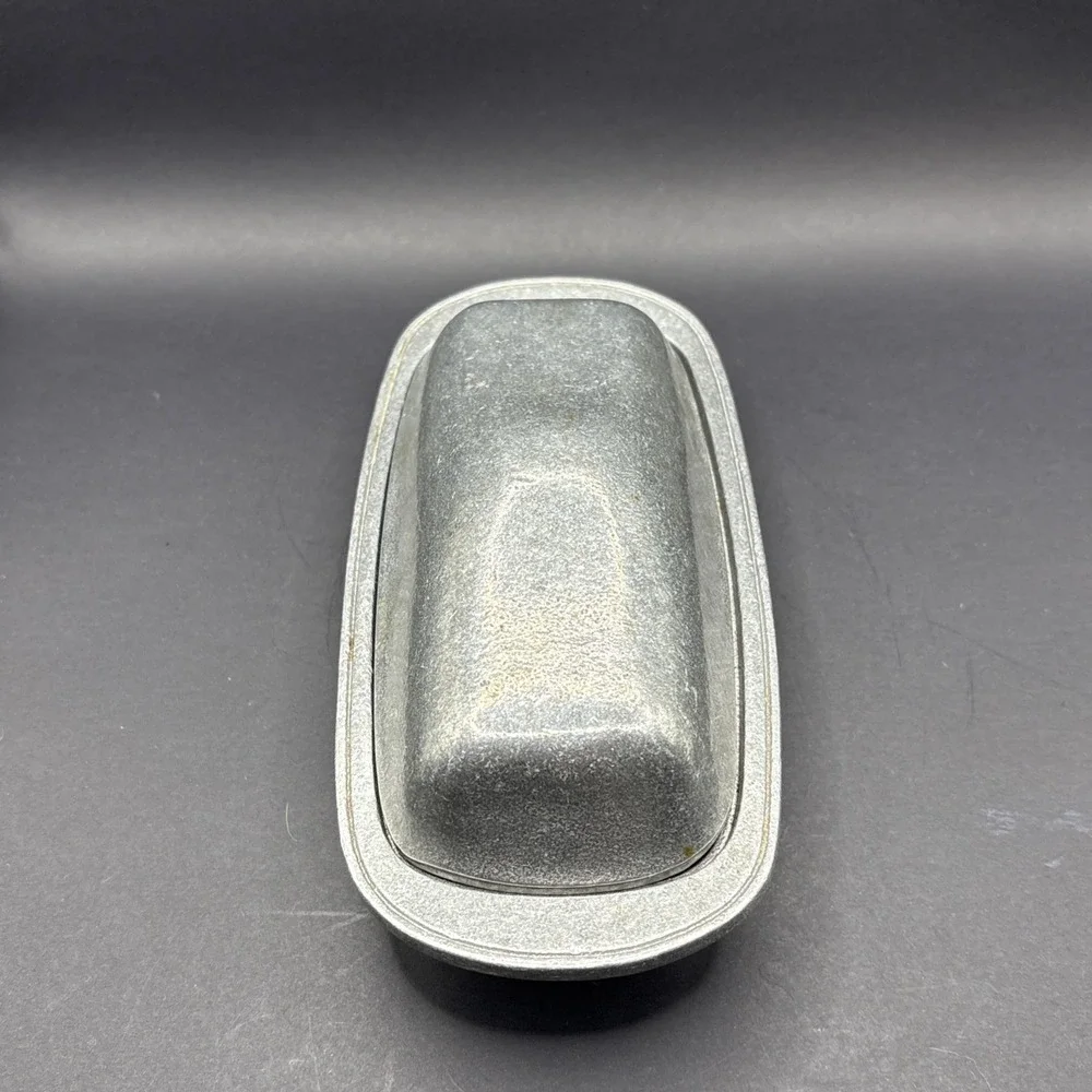 Complete 3-Pc Signed Wilton Armetale Pewter Tavern Butter Dish Glass Liner